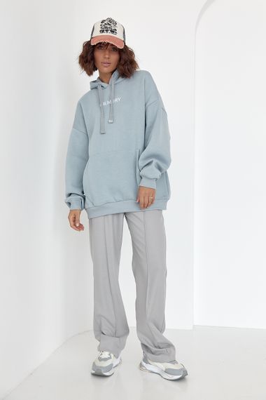 Теплое женское худи oversize с вышивкой Memory серый цвет L | Зображення 6