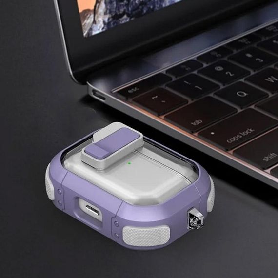 Футляр протиударний Locking Button для навушників Airpods Pro 2 / Pro Light Purple | Зображення 1