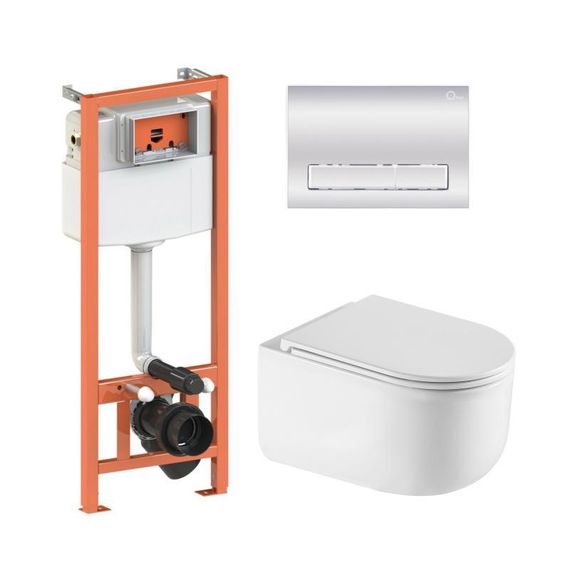 Готовое решение Qtap для ванной комнаты: подвесной унитаз Taurus Ultra Quiet 485×360×350 + комплект инсталляции Nest 4 в 1