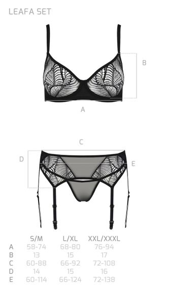 Комплект Passion LEAFA SET black S/M, мереживо+сітка, бюстгальтер на кісточках, стрінги, пояс для панчіх Sex Aura | Зображення 4