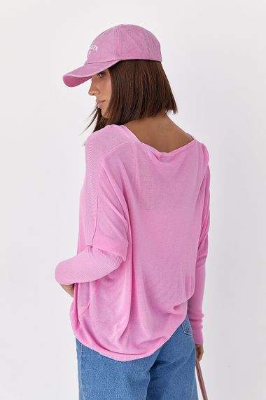 Джемпер вільного крою з необробленою горловиною - рожевий цвет, ONE SIZE (є розміри) | Зображення 1