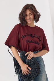 Футболка трикотажна з вишитим написом - бордо цвет, ONE SIZE (є розміри)