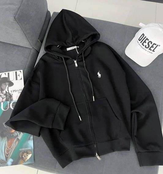 Жіноче зип-худі толстовка оверсайз з подвійною блискавкою з капюшоном та кишенями колір чорний розмір 42/48 HI2761