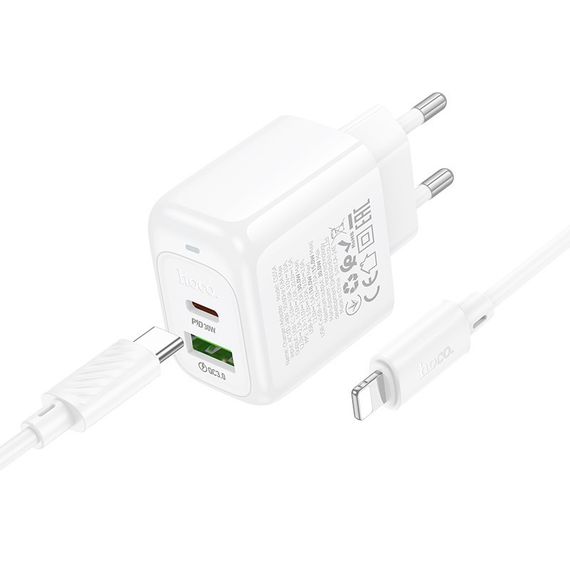 СЗУ Hoco CS55A Surplus PD30W+QC3.0 (1USB-A/1C) + кабель Type-C to Lightning White | Зображення 2