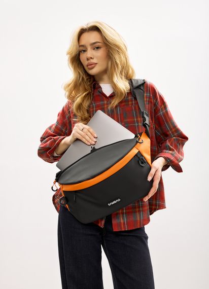 Жіноча cумка-бананка під ноутбук Sambag Urban Laptop чорно-помаранчева 46 × 26 см (51411129)