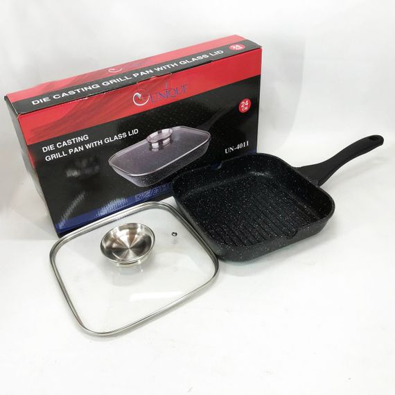 Сковорода-гриль Unique UN-4011 з кришкою 24см, Сковорода для приготування на плиті з товстим дном | Зображення 6