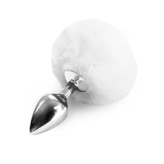 Металева анальна пробка М Art of Sex - Metal Butt plug Rabbit Tail White, діаметр 3,4 см