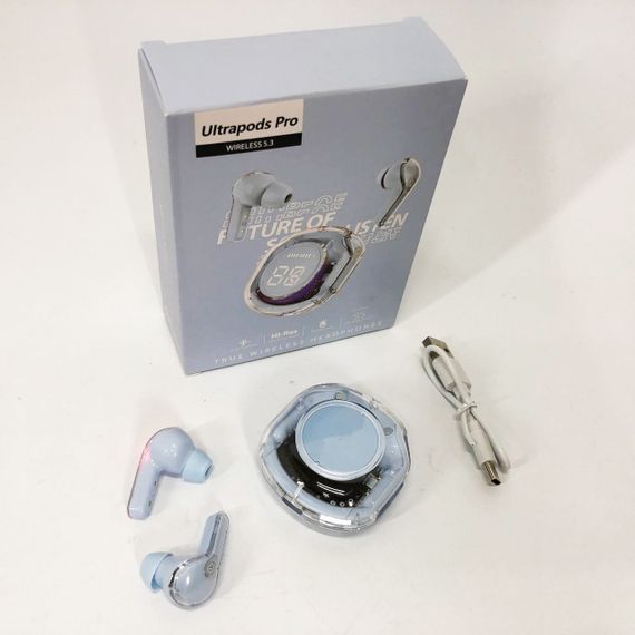 Бездротові навушники TWS T8 PRO з прозорим кейсом Вакуумний LED дисплей Bluetooth 5.3. OR-359 Колір: блакитний | Зображення 9