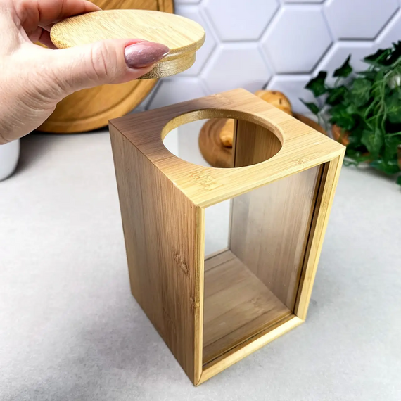 Банка бамбукова Bamboo L GK-5877 для зберігання сипучих продуктів зі скляними стінками 2,5 л Прозорий | Зображення 3