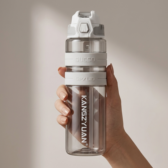 Спортивная бутылка для воды KANGZYUAN 500 мл Белая Тритановая (BPA Free), с клапаном и поилкой | Зображення 7