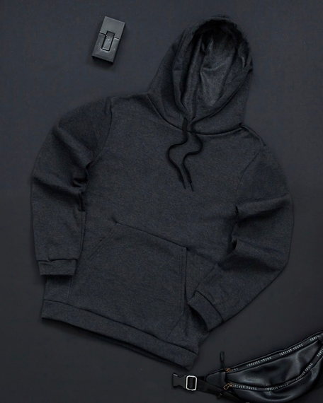 Мужской теплый худи-толстовка на флисе, BD0001 цвет серый, размер XXL | Зображення 2