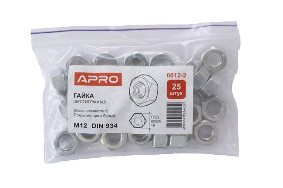 Гайка шестигранная Apro - М12 DIN 934 (25 шт.) (6012-2) | Зображення 1