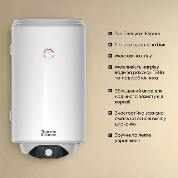 Водонагрівач електричний комбінований Thermo Alliance вертикальний 80 л. тобто 0,24 кв.м лівий, мокрий ТЕН 2,0 кВт (CWH | Зображення 2