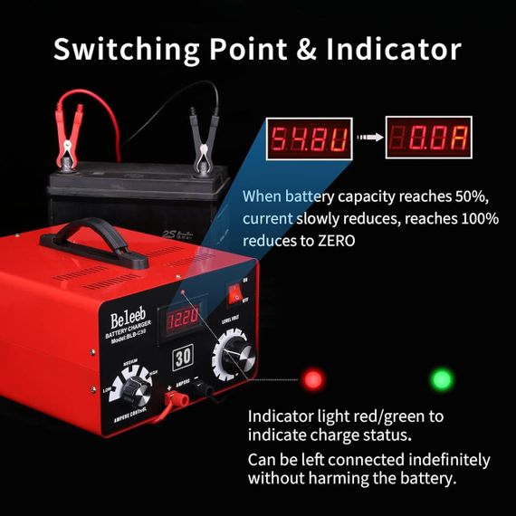 Регульований зарядний пристрій з LCD-дисплеєм, імпульсною зарядкою та функцією відновлення Beleeb 12–72 В | Зображення 3