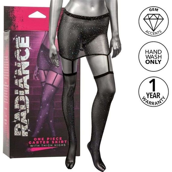 Пояс-спідниця із панчохами у сітку зі стразами Calexotics Garter Skirt Thigh Highs, чорний Sex Aura