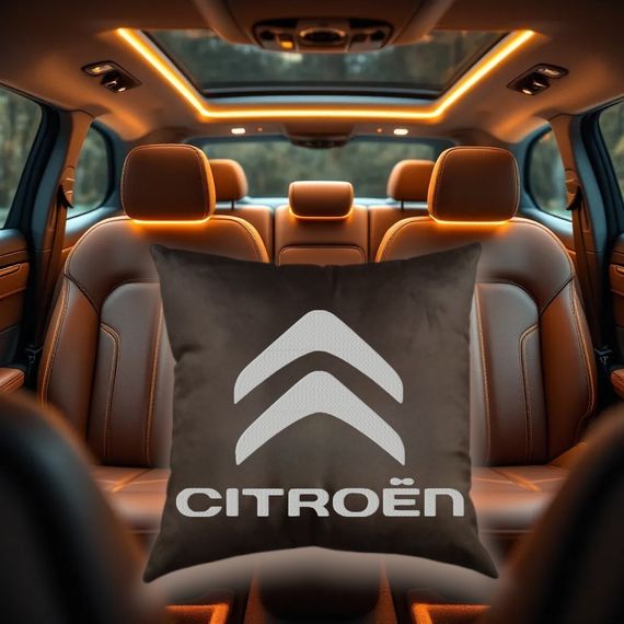 Авто Подушка c вышивкой логотипа марки ситроен Citroen коричневый автомобилисту 00168