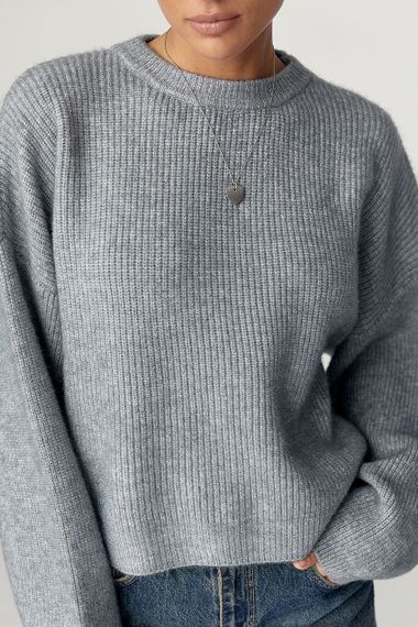 В'язана жіноча укорочена кофта - сірий цвет, ONE SIZE (є розміри) | Зображення 3