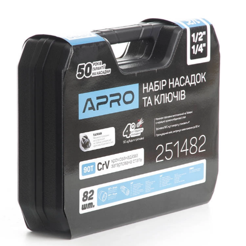 Набір насадок та гайкових ключів 90T 1/4"; 1/2" CrV 82 шт. APRO | Зображення 3