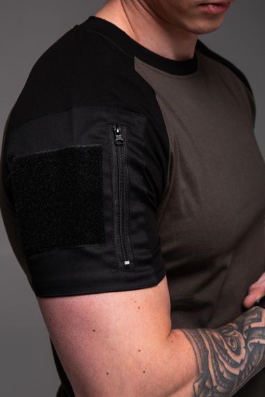 Мужская футболка комбинированная с  карманом на рукаве RA2321 размер S, цвет коричневый | Зображення 1