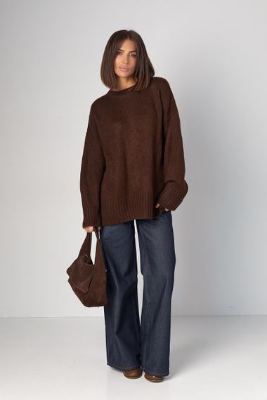 Жіноча в'язана кофта oversize - темно-коричневий цвет, ONE SIZE (є розміри) | Зображення 2