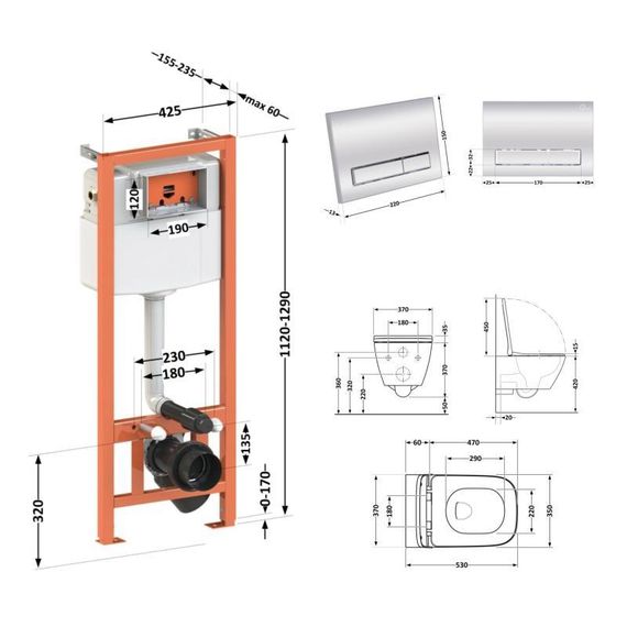 Готове рішення Qtap для ванної кімнати: підвісний унітаз Gemini Ultra Quiet 530х365х373 + комплект інсталяції Nest 4 в 1 | Зображення 1