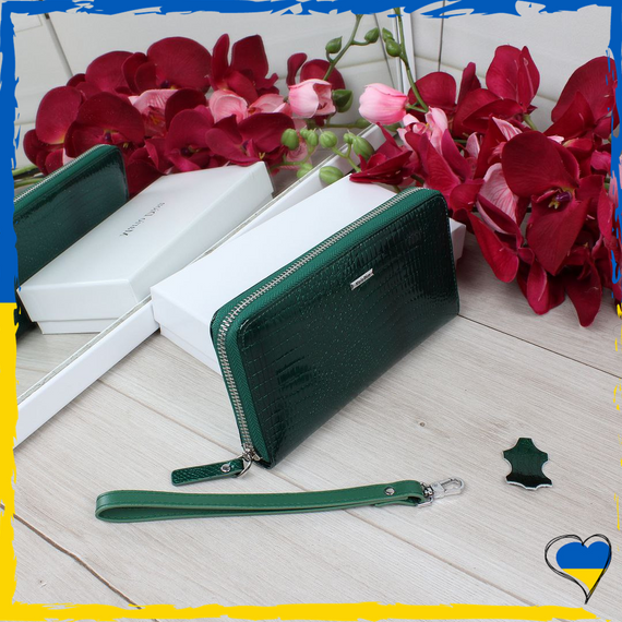 Кошелек женский на змейке из натуральной кожи зеленый. Кошелек женский. Кошелек кожаный | Зображення 1