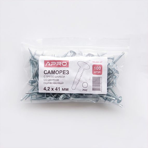 Саморіз з прес-шайбою 4,2*14 зі свердлом цинк білий (пач 200 шт.) APRO 10L4214-2T1 | Зображення 4