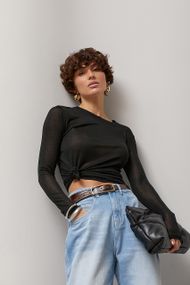 Однотонний сітчастий лонгслів - чорний цвет, ONE SIZE (є розміри)