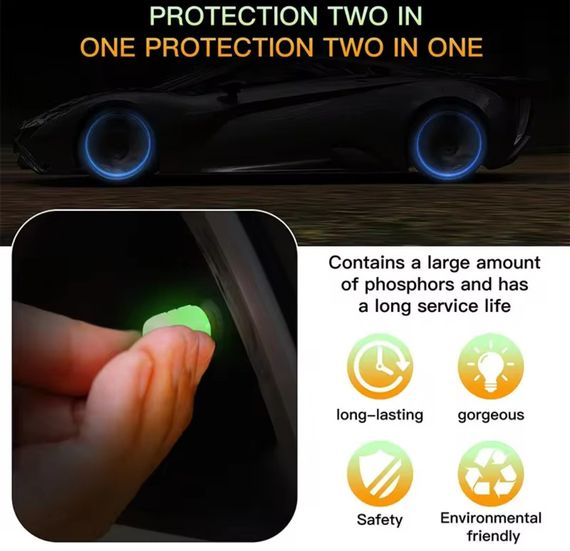 Сині флуоресцентні (неонові) ковпачки на ніпель для велосипеда, машини, мотоцикла, самоката Синій | Зображення 8