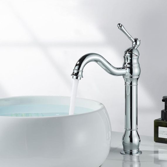 Смеситель для раковины высокий латунный, хромированный, поворотный, для ванной комнаты для умывальника Rozin | Зображення 2