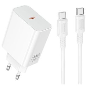 СЗУ Borofone BA109A Star PD40W (1USB-C) + кабель Type-C to Type-C White