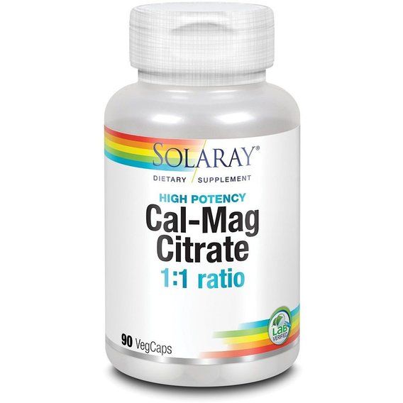 Мікроелемент Кальцій Solaray Cal-Mag Citrate, 1:1 Ratio, High Potency 90 Veg Caps SOR04524