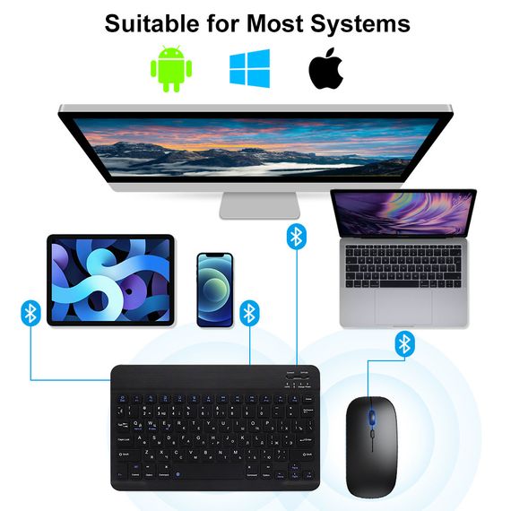Беспроводная Bluetooth-клавиатура, перезаряжаемая мини-клавиатура для ноутбука, ПК, iPad, планшета и других | Зображення 6