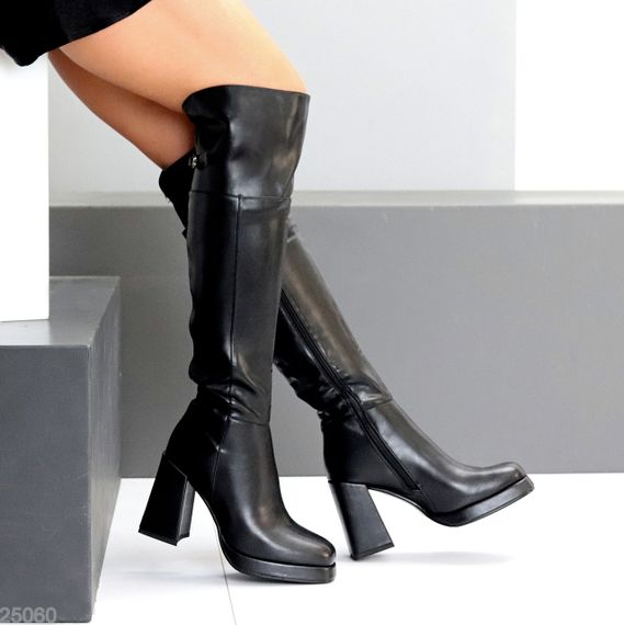 Високі чорні чоботи ботфорти високий стійкий каблук 37