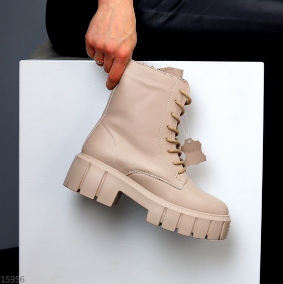 Круті зимові бежеві шкіряні черевики берці супер ціна | Зображення 1