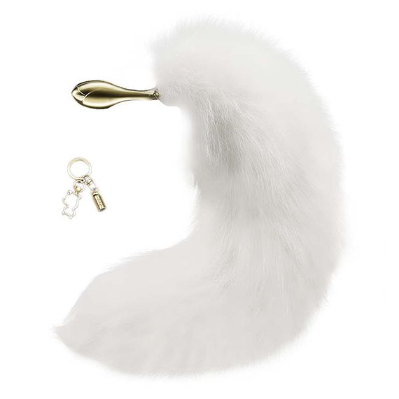 Металева анальна пробка з хутряним хвостом LOCKINK SEVANDA White Fox-Tail Anal Rose-shape Plug | Зображення 3