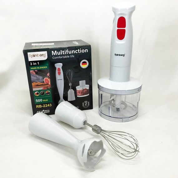 Блендер 3в1 Rainberg RB-2243 500W занурювальний блендер подрібнювач для молочних коктейлів. LO-532 Колір: білий | Зображення 4