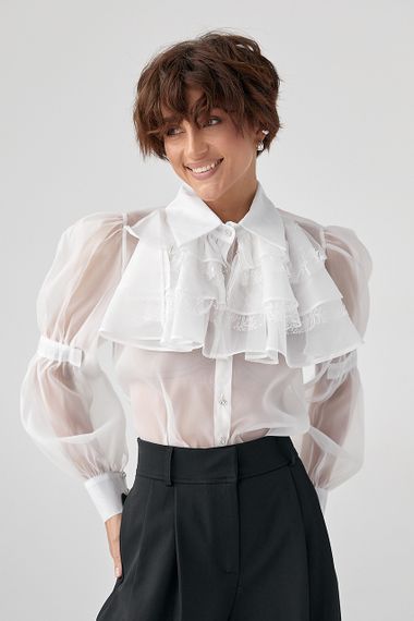 Прозора блуза з мереживними вставками - білий цвет, ONE SIZE (є розміри) | Зображення 4