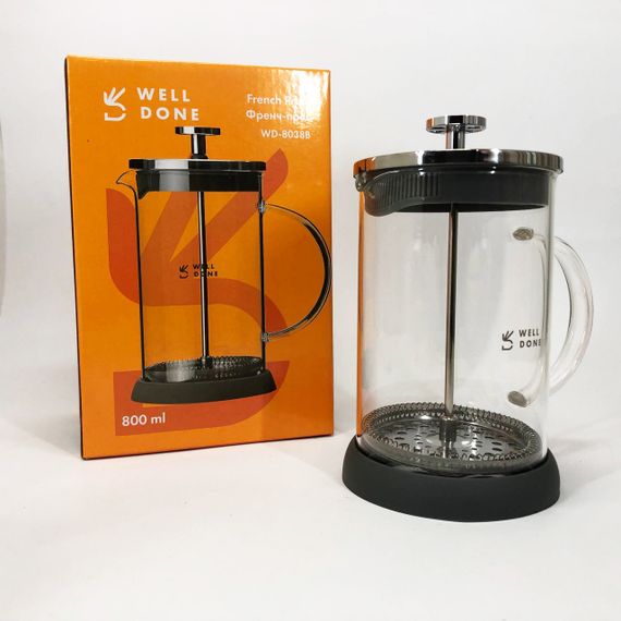 Френч-прес Well Done WD-8038B із термостійкого скла 800 мл, Незвичайний заварник для чаю | Зображення 3