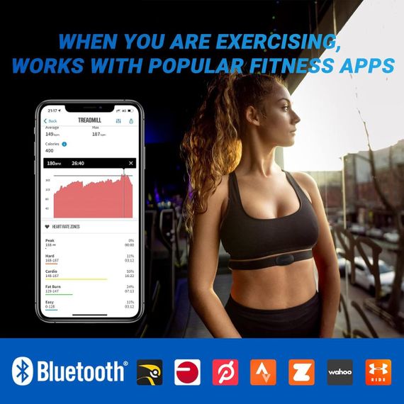 Нагрудный пульсометр, ремень монитор сердечного ритма с Bluetooth ANT+ IP67 для iOS Android Strava для спорта | Зображення 1