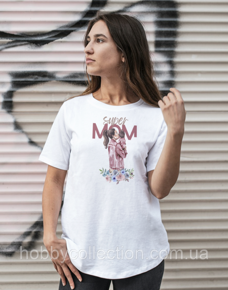 Футболка жіноча із принтом "Super Mom" біла