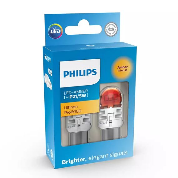 Комплект светодиодных ламп Philips 11499AU60X2 PY21/5W LED Ultinon Pro6000 SI 12V BAY15d AMBER | Зображення 2