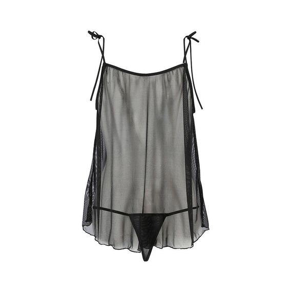 Сорочка прозора бебі дол MELANIA CHEMISE black XXL/XXXL - Passion, трусики, на тонких бретелях | Зображення 3