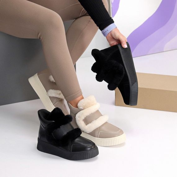 Молодіжні спортивні зимові черевики натуральна шкіра з опушкою колір Greige | Зображення 9