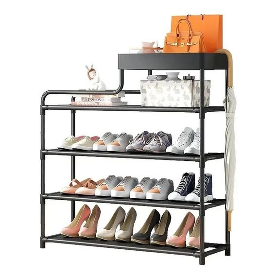 Полиця для взуття стелаж Shoe RACK 5 ярусів металева. BL-381 Колір: чорний | Зображення 3