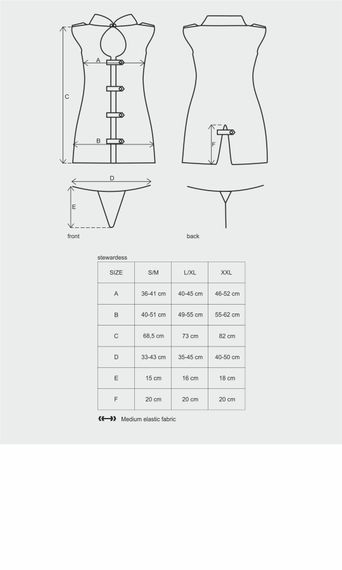 Еротичний костюм стюардеси Obsessive Stewardess 3 pcs grey L/XL, сірий, сукня, стрінги, пілотка | Зображення 6