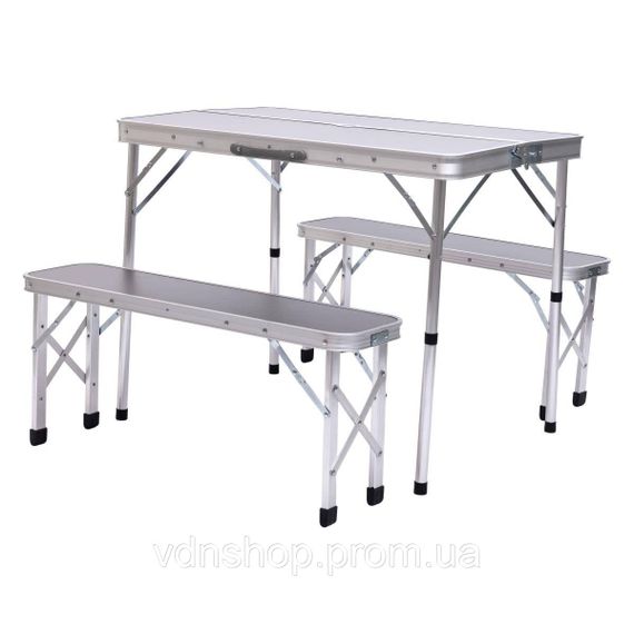 Комплект туристичний стіл + 2 лавки складні меблі Сірий Lugi JY-9060G | Зображення 2