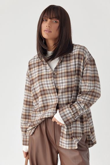 Сорочка в клітинку з подовженою спинкою - коричневий цвет, L (є розміри) | Зображення 4