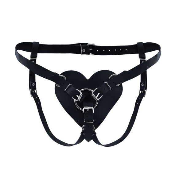 Трусики Сердце для страпона из натуральной кожи Feral Feelings - Hearts Strap-on Belt Black Sex Aura