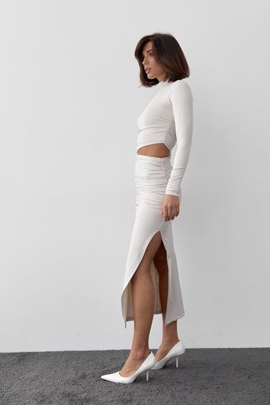 Вечернее платье с вырезом на талии - молочный цвет, M (есть размеры) | Зображення 4